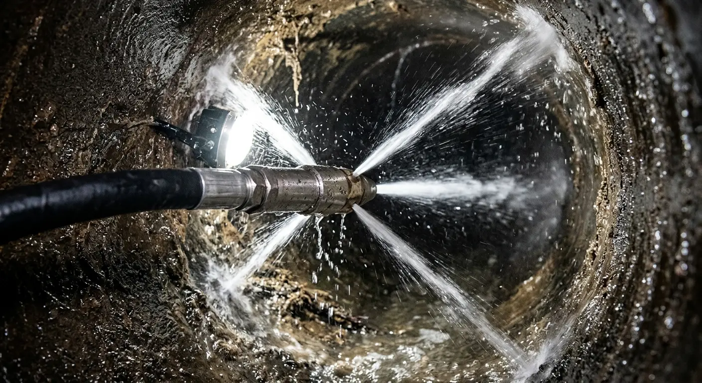 High-pressure hydro jetting nozzle cleaning sewer pipe for Sewer Cleanout in Black Diamond